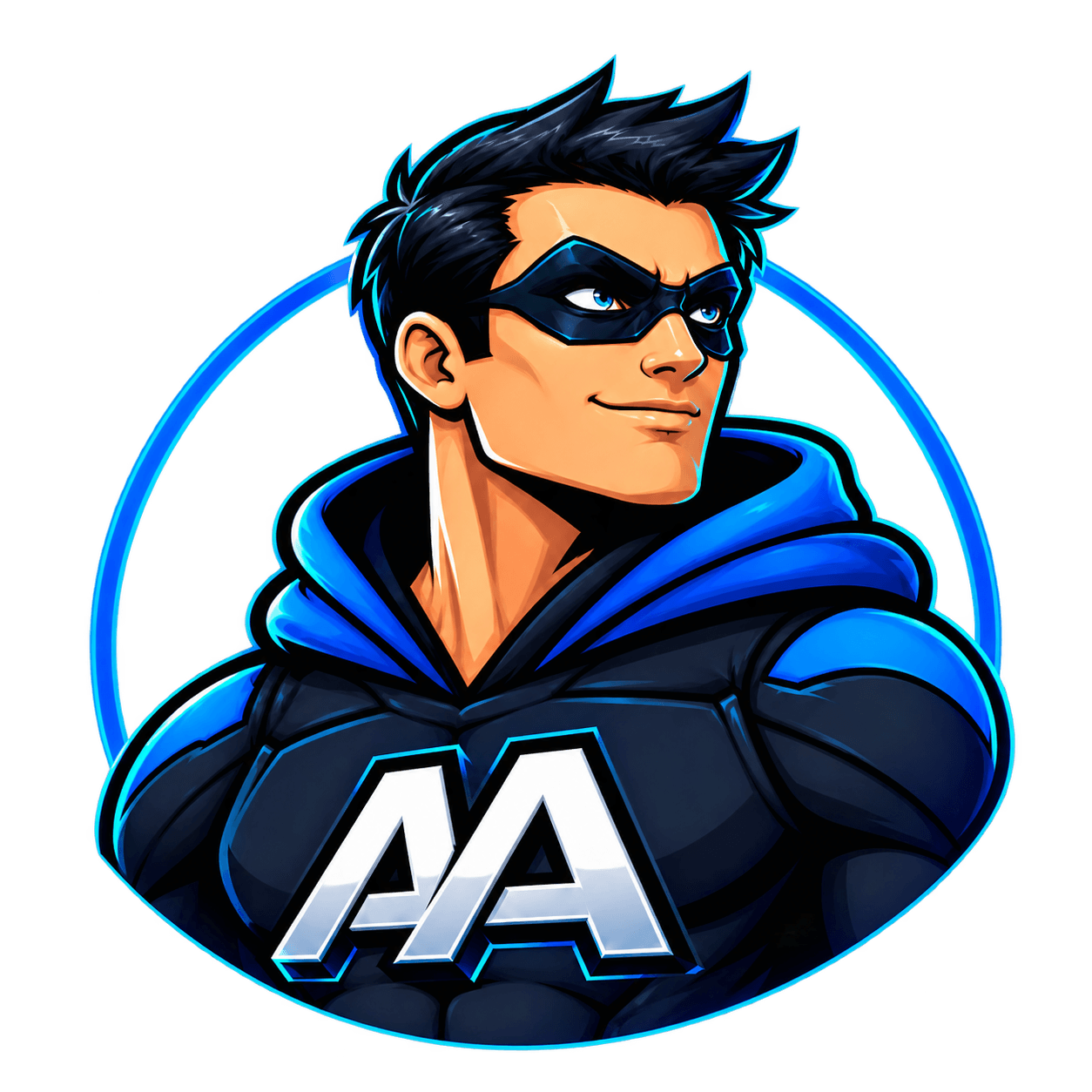 The illustrated Augmented Architect character wearing a blue and silver AA suit